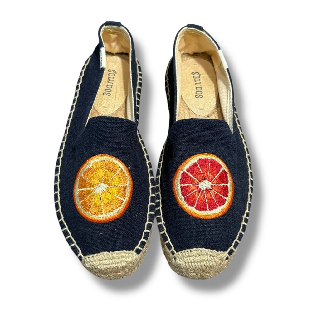 Soludos Blood Orange Slipper Platform Espadrille Flats Navy Sz 6.5 Embroidered